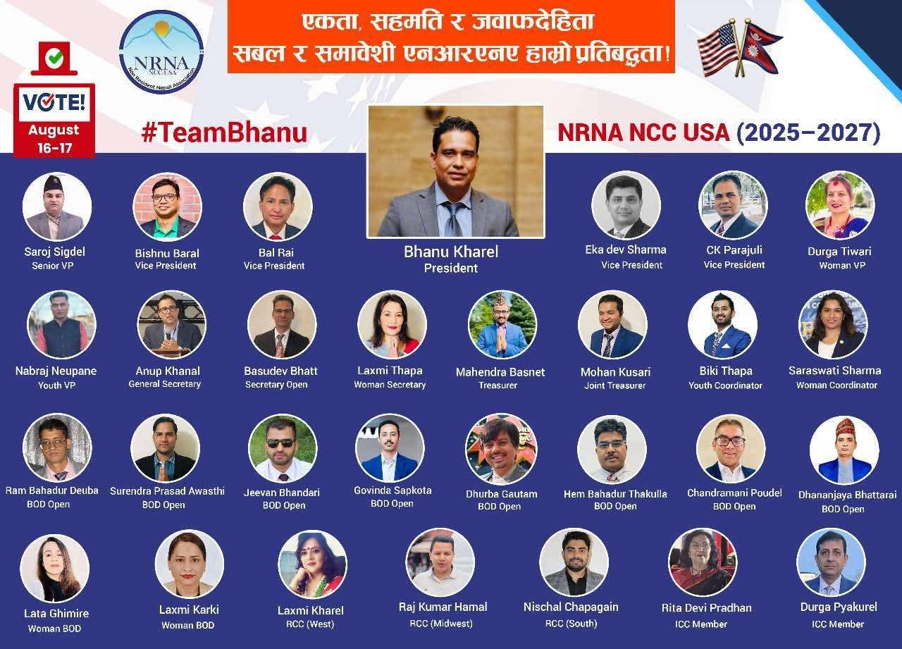 भानु खरेलको टिमले गरे एनआरएनए अमेरिकाको लागि उम्मेदवारी घोषणा