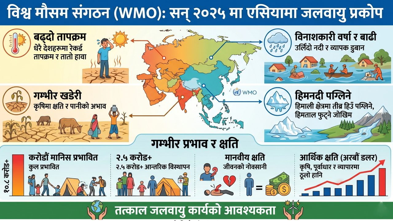 एसियामा डरलाग्दो जलवायु संकट: हिमनदी पग्लिँदै, समुद्रमा अत्यधिक तापक्रम