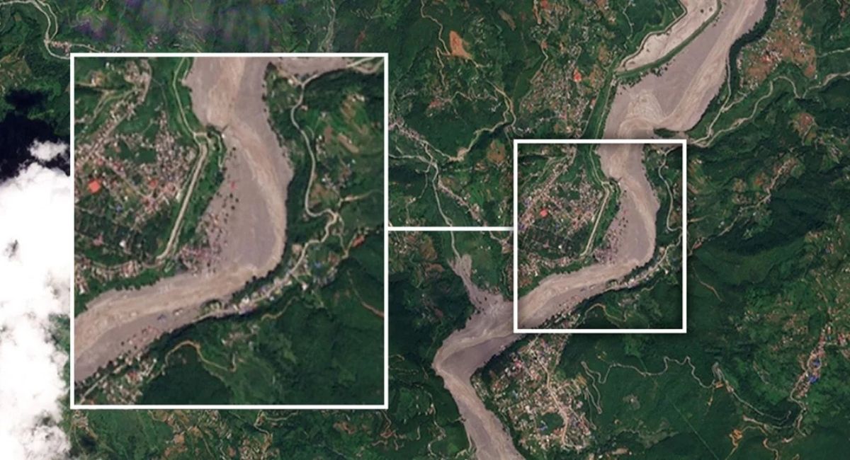 स्याटेलाइट तस्बिरमा त्रिशूली बाढीको महाविनाश: सिङ्गो बस्ती र पूर्वाधार ध्वस्त